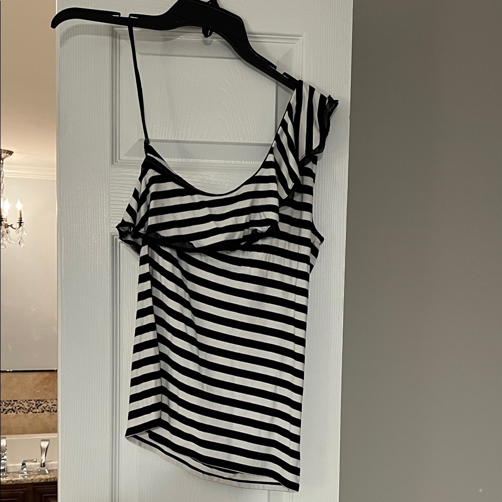 White House Black Market Black and White Striped Camisole